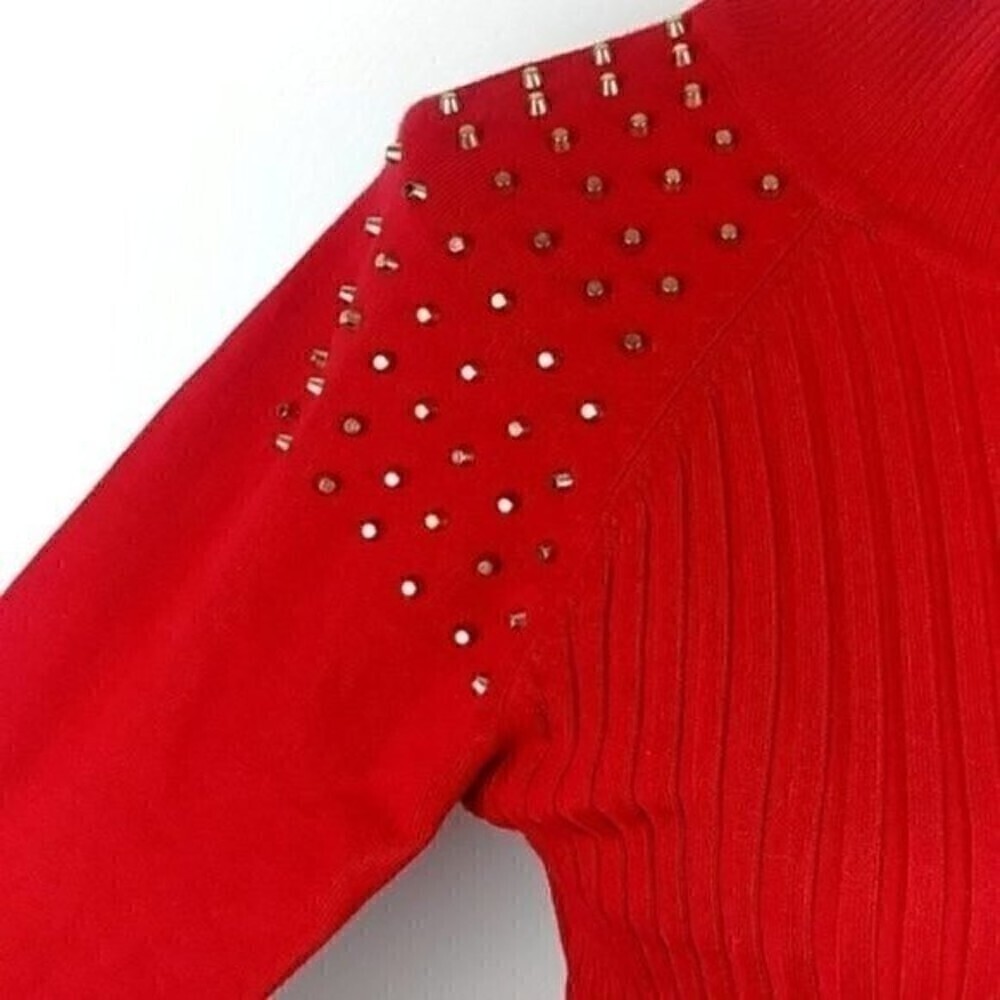 Women's Red Sweater Cardigan Embellished Stud Fontana Red Cardigan Sweater - Picture 10 of 12